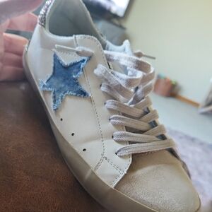 ShuShop White Sneakers With Blue Star/ Glitter Accents. Like New, Worn 2x.No Box